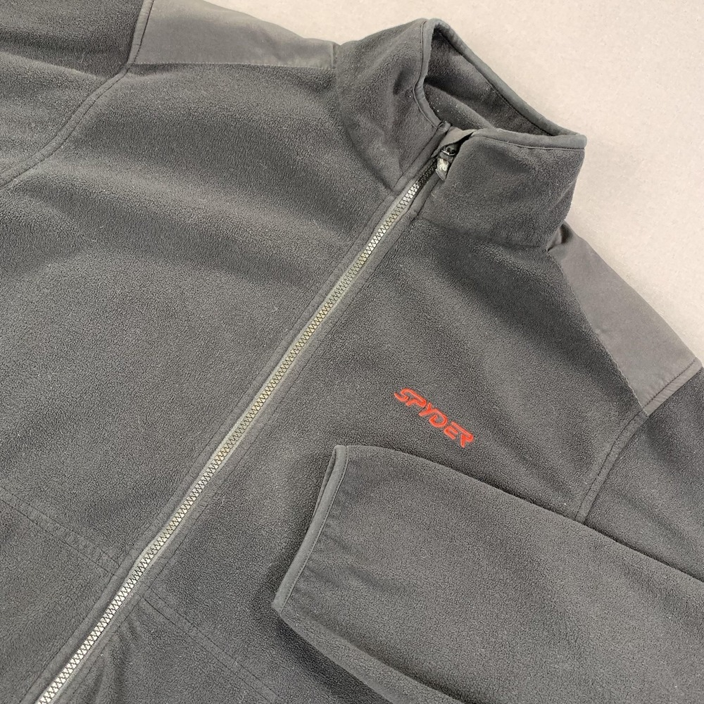 Spyder Fleece Jacket Mens Large Black Gray Full Zip Stand Collar Ski Outdoor